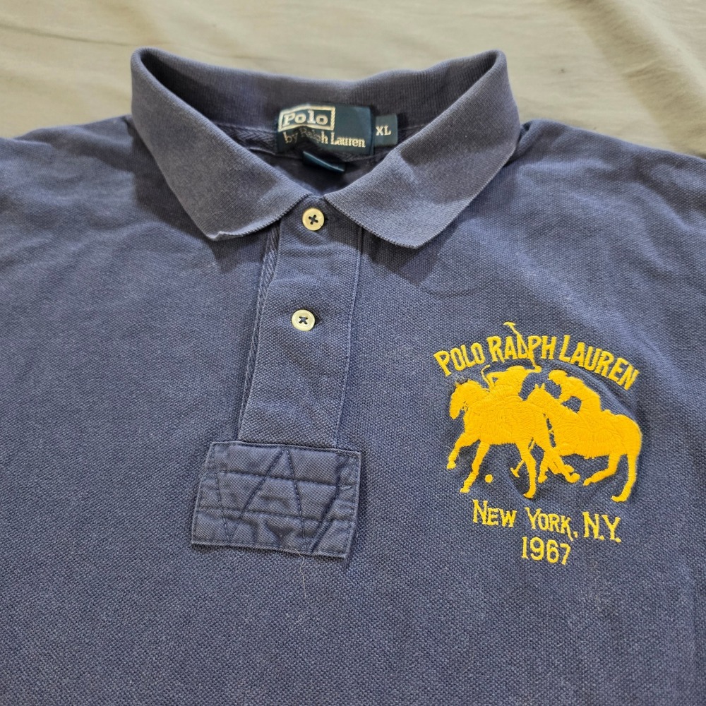 Polo Ralph Lauren Mens XL Navy Blue New York 1967 Double Horseman Polo Shirt